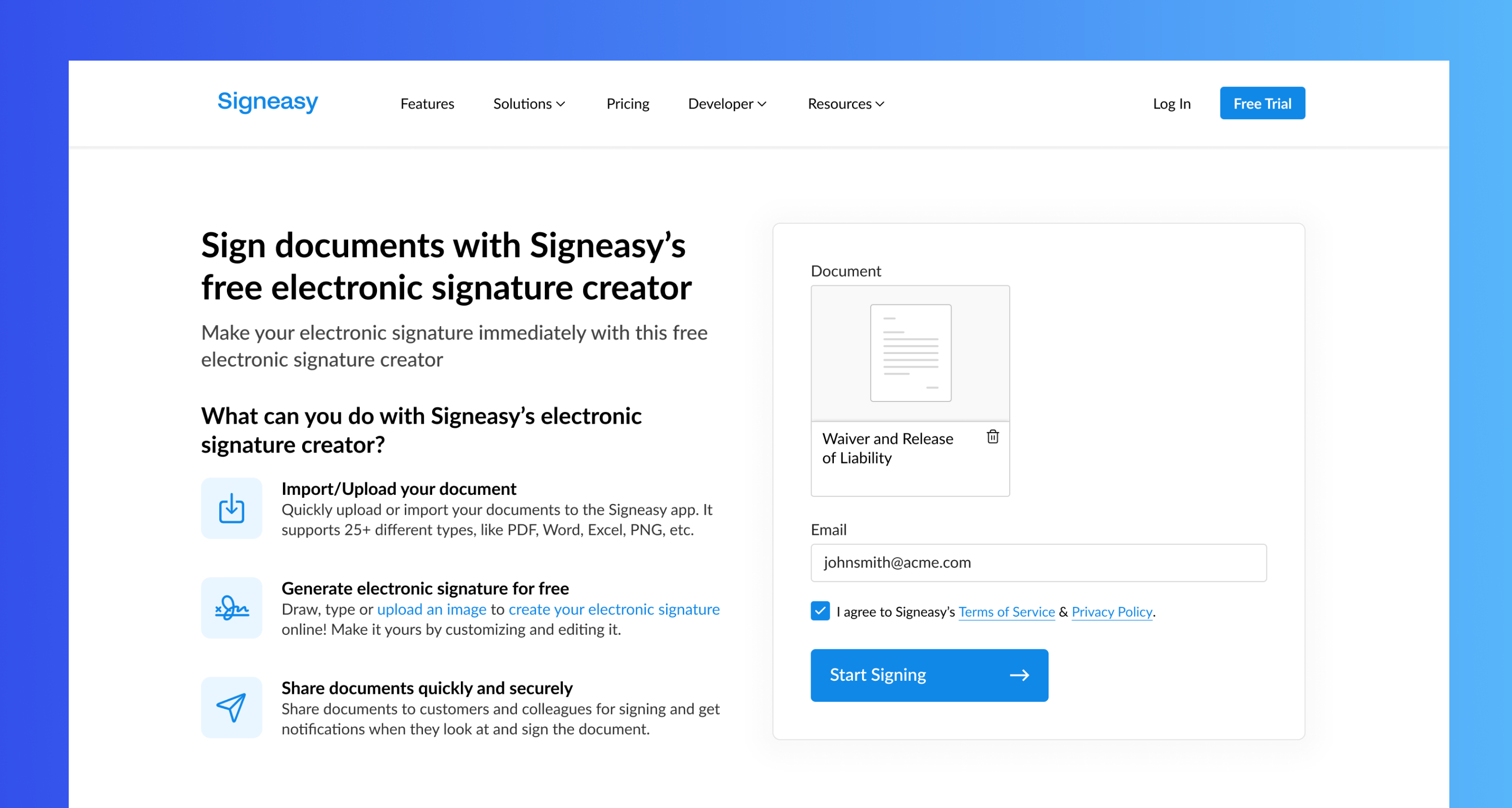 Free electronic signature creator signeasy